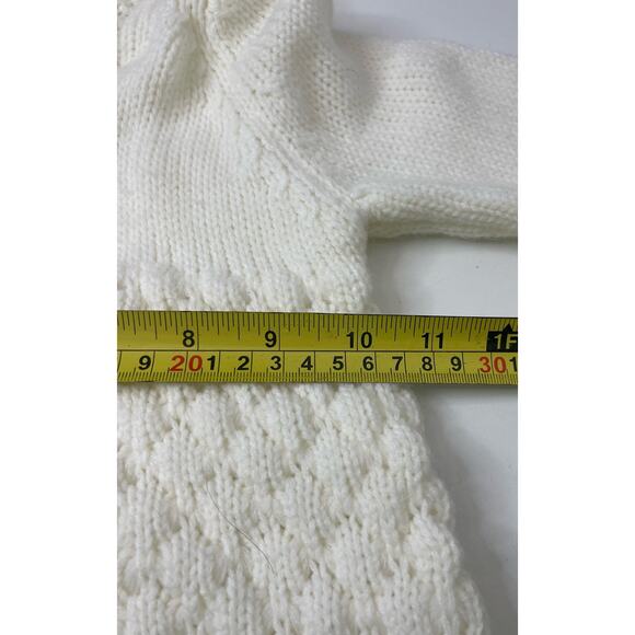 Hand Knit Hooded Pompom Cream Infant Onsie (Approx 6-12) - Picture 5 of 5